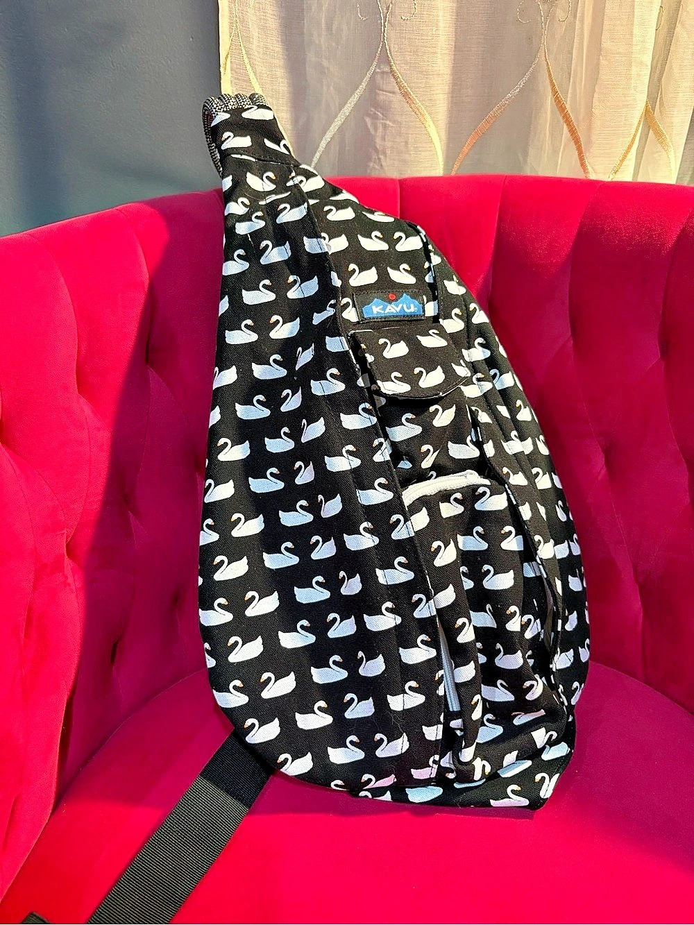 KAVU Rope Bag Swan Love Print Backpack Black & White